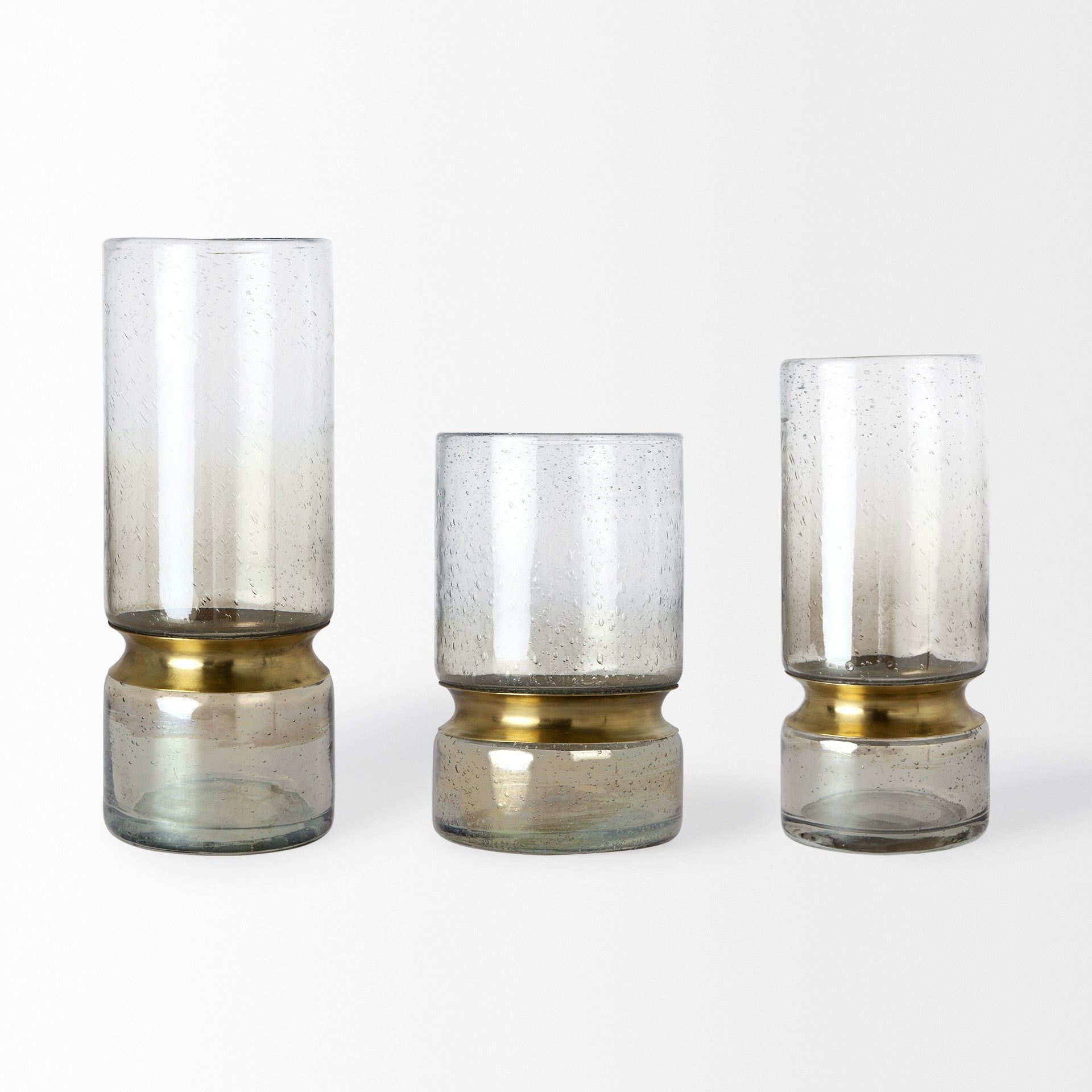 11 Smoked Bubble Glass Gold Accent Vase