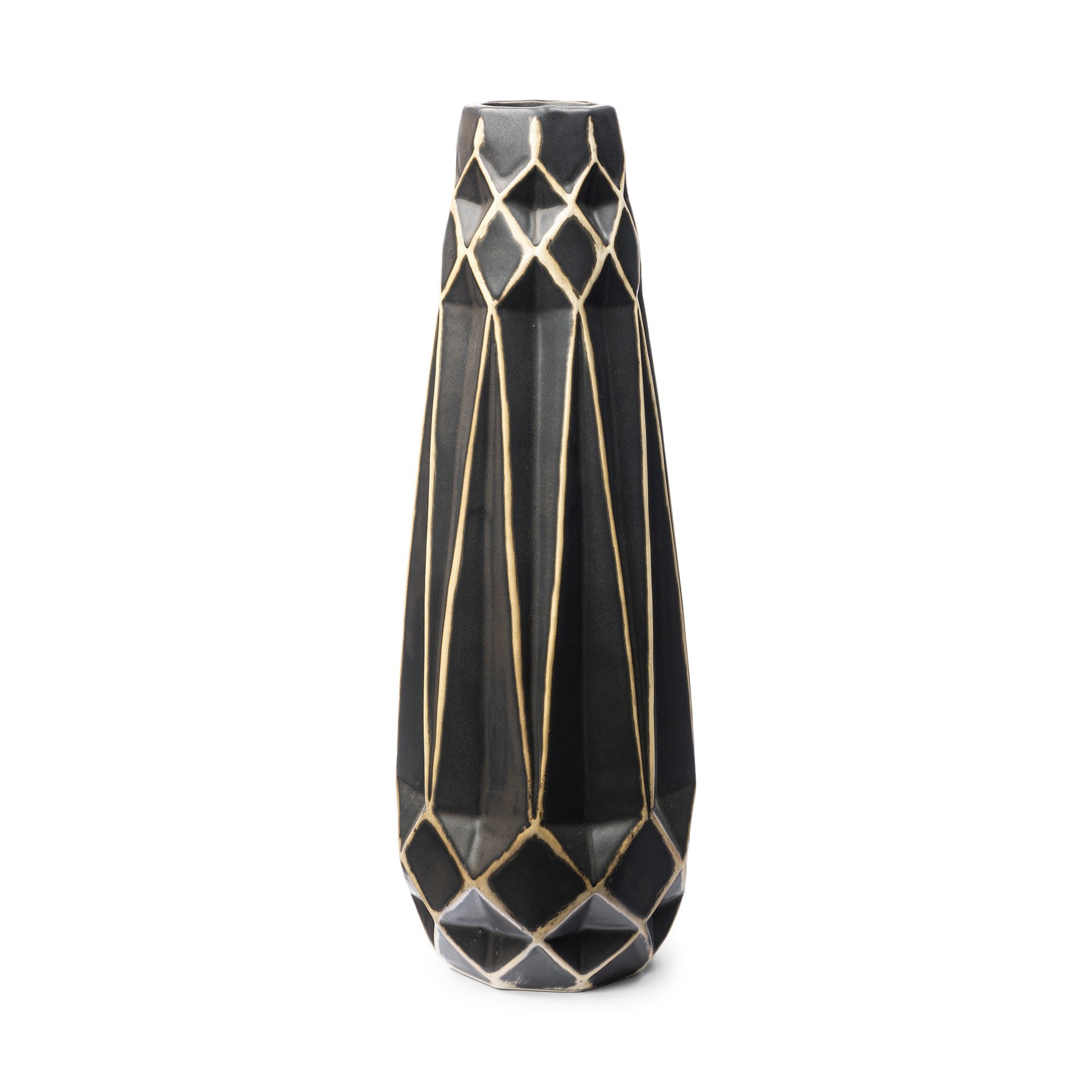 18 Ceramic Black and Gold Abstract Cylinder Table Vase