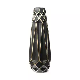 18 Ceramic Black and Gold Abstract Cylinder Table Vase