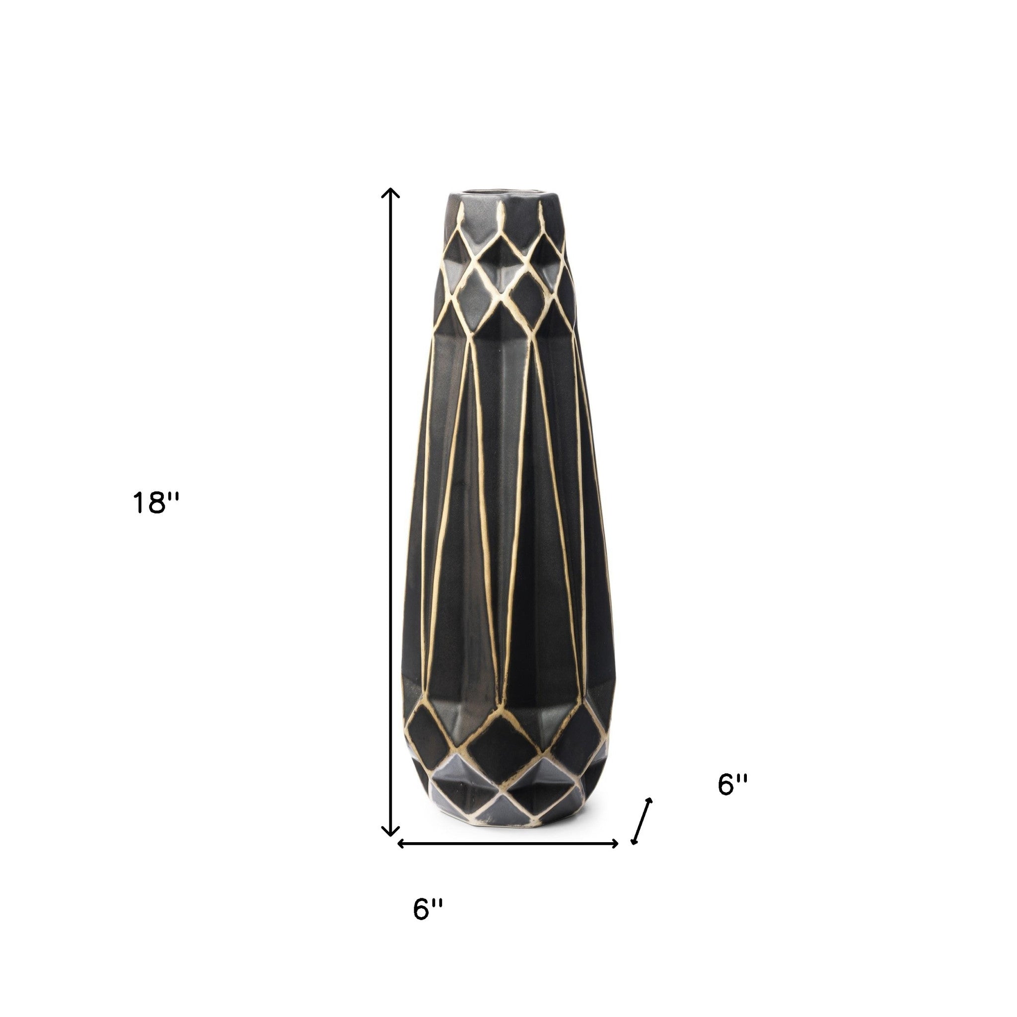 18 Ceramic Black and Gold Abstract Cylinder Table Vase