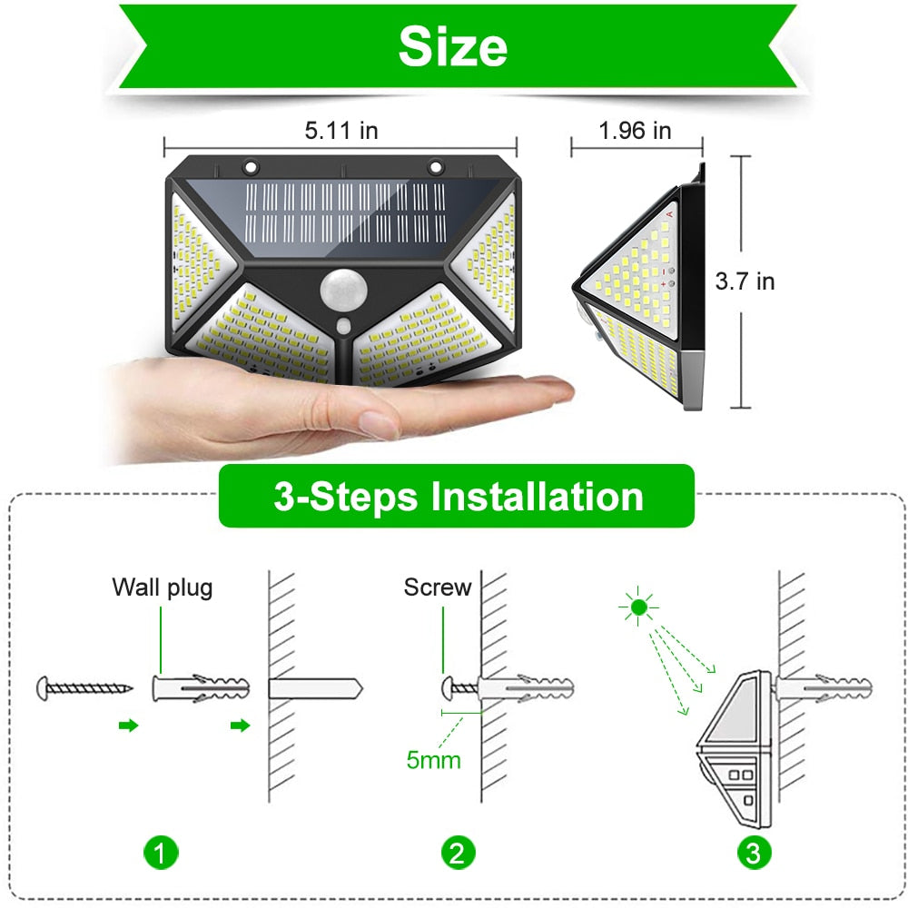 180/100 Solar Powered LED Light Outdoor with Motion Sensor Waterproof