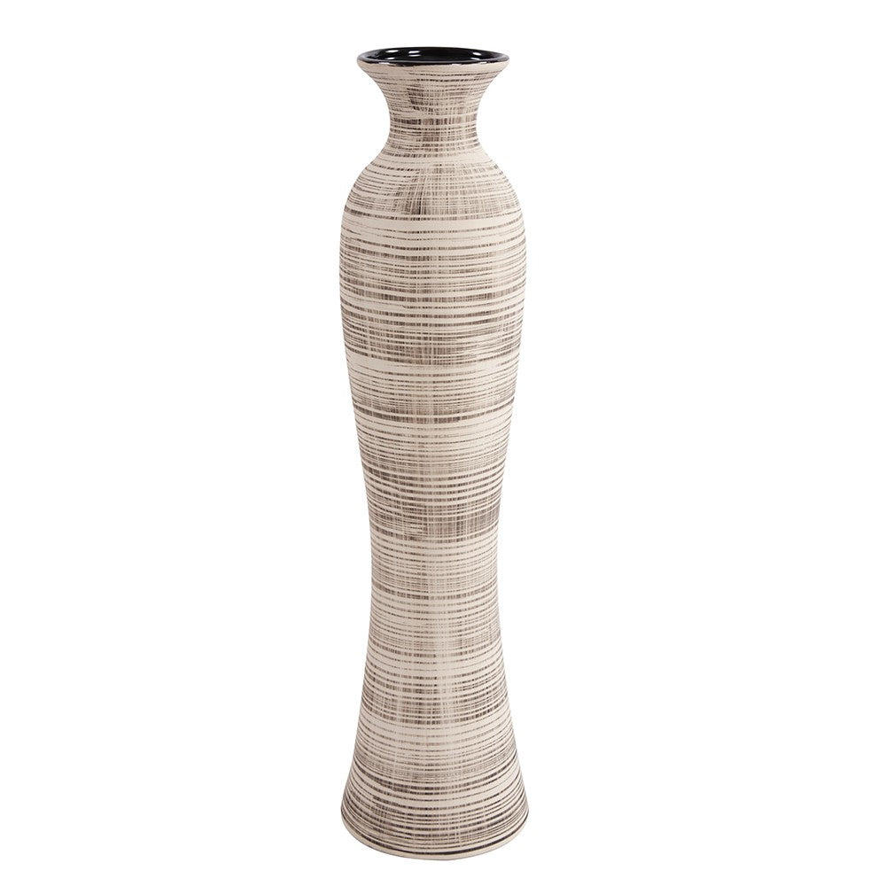 31 Ceramic Brown and Beige Striped Bud Floor Vase