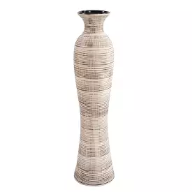 31 Ceramic Brown and Beige Striped Bud Floor Vase