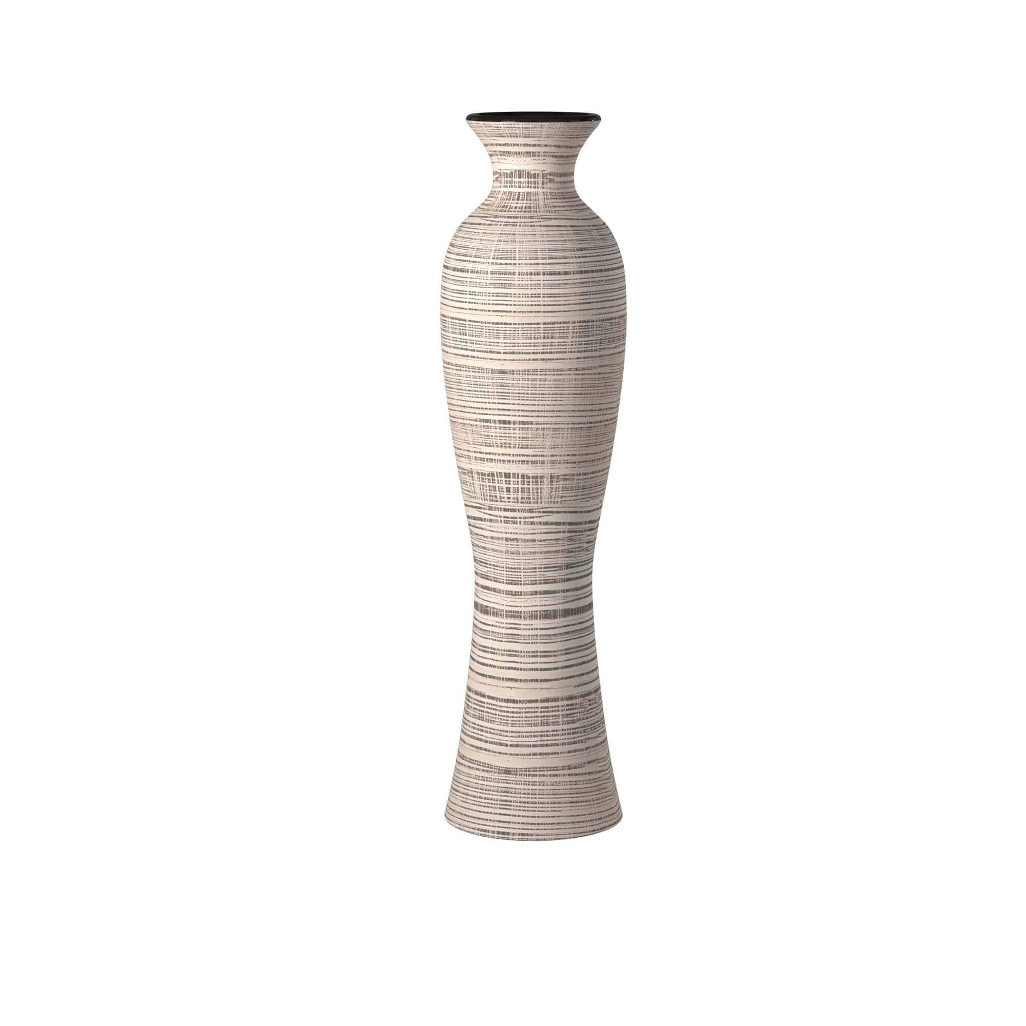 31 Ceramic Brown and Beige Striped Bud Floor Vase