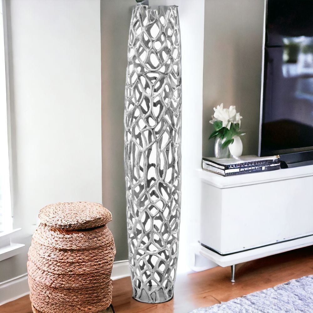 47 Aluminum Silver Twigs Cylinder Floor Vase