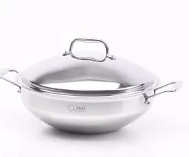 5Qt Stainless Steel INDUCTION Wok w/Cover USA Made by 360 Cookware