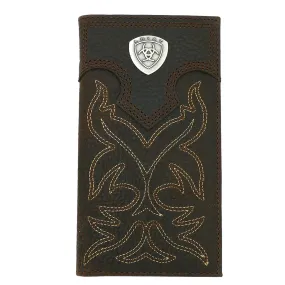 Ariat Western Mens Leather Boot Stitched Embroidery Wallet Checkbook Cover