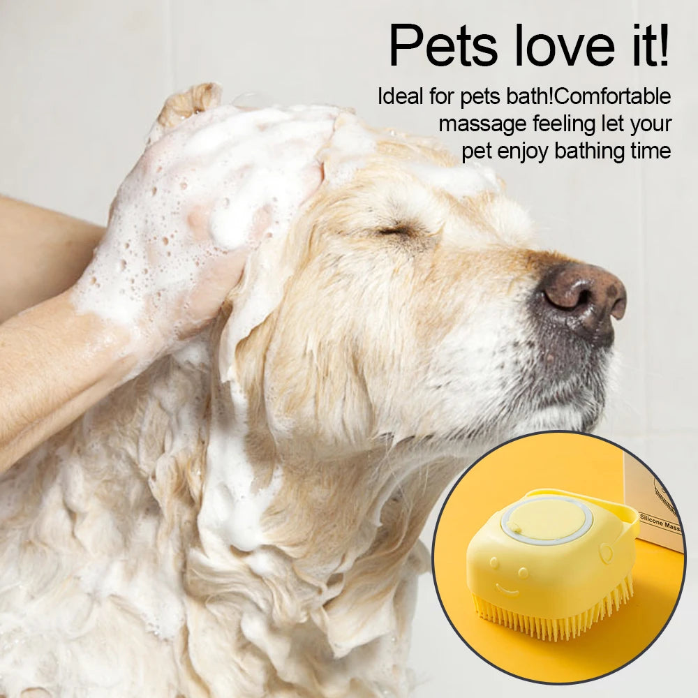 Bathroom Puppycat Washing Massage Dispenser Grooming Shower Brush Soft Silicone Dog Brush Pet Shampoo Massager Bath Brush