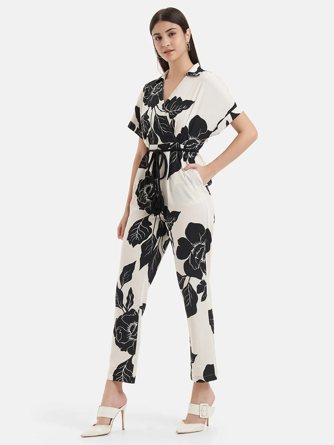 Batwing Sleeve Printed Jumpsuit