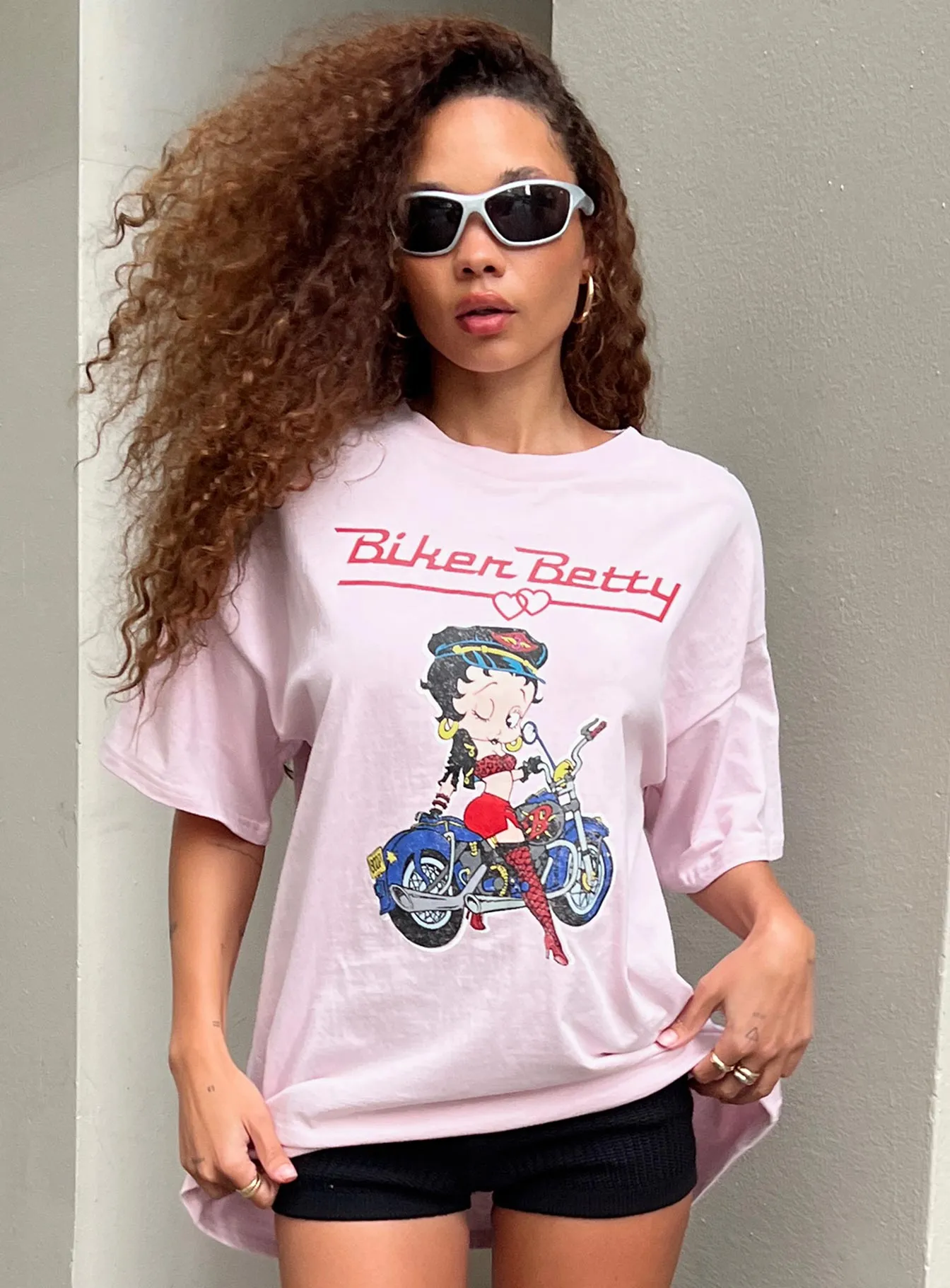 Betty Boop Oversized Biker Tee Pink