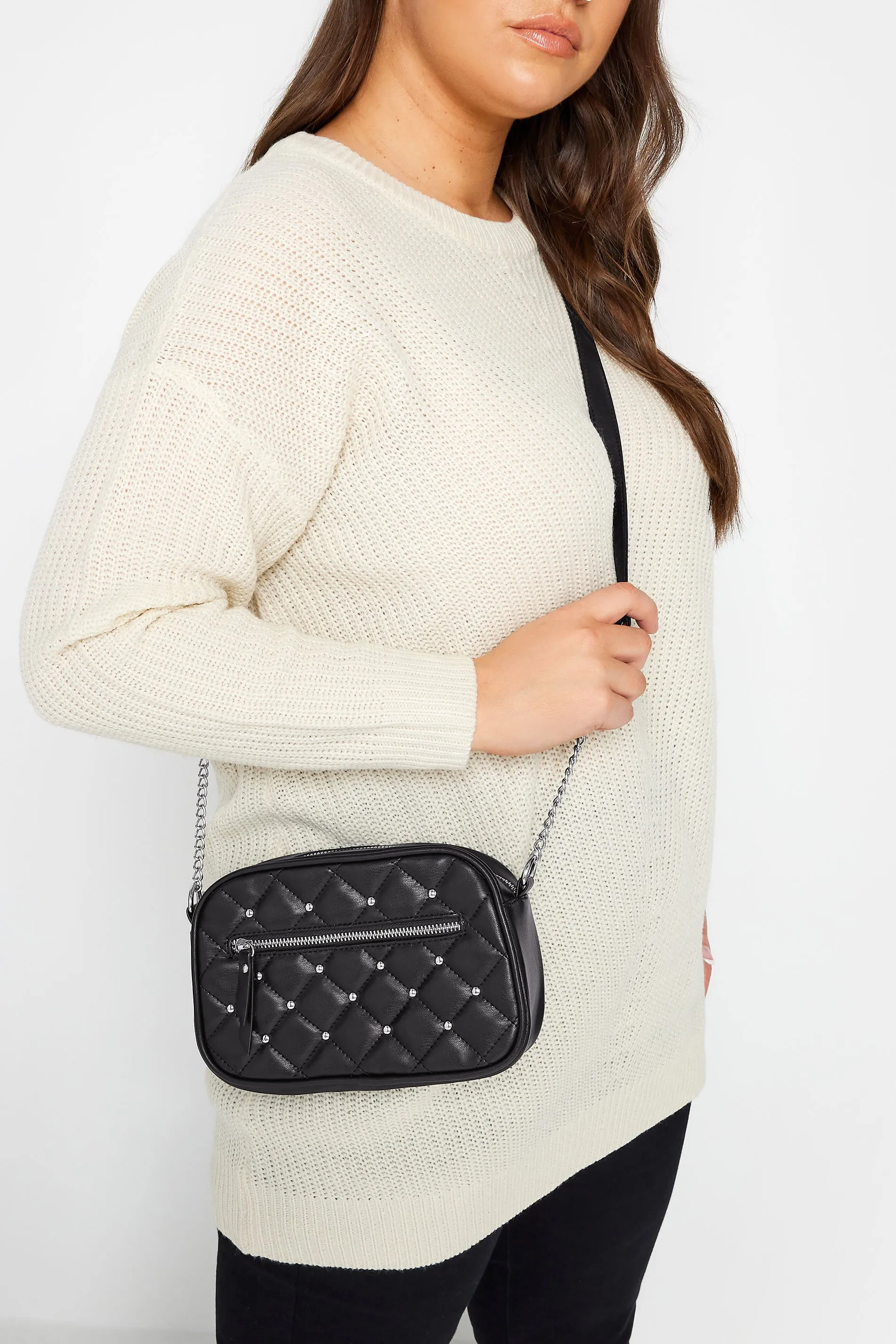 Black Quilted Stud Shoulder Bag