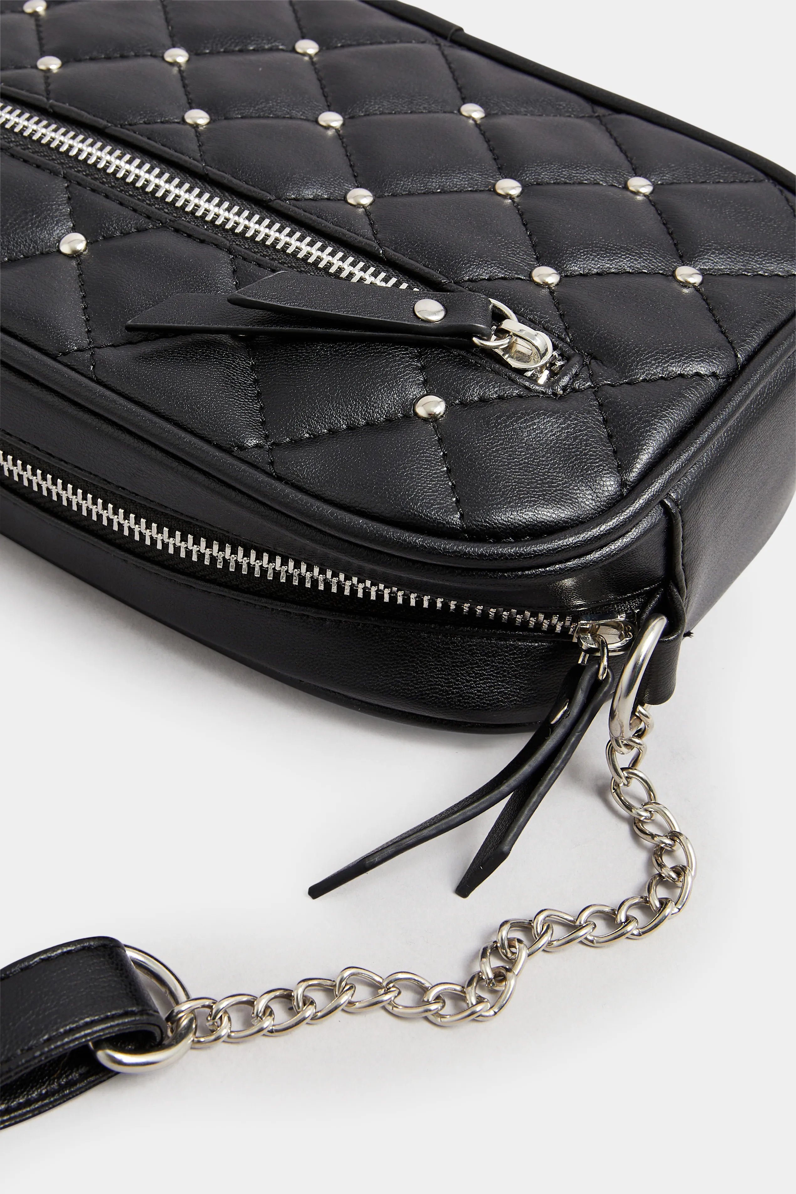 Black Quilted Stud Shoulder Bag