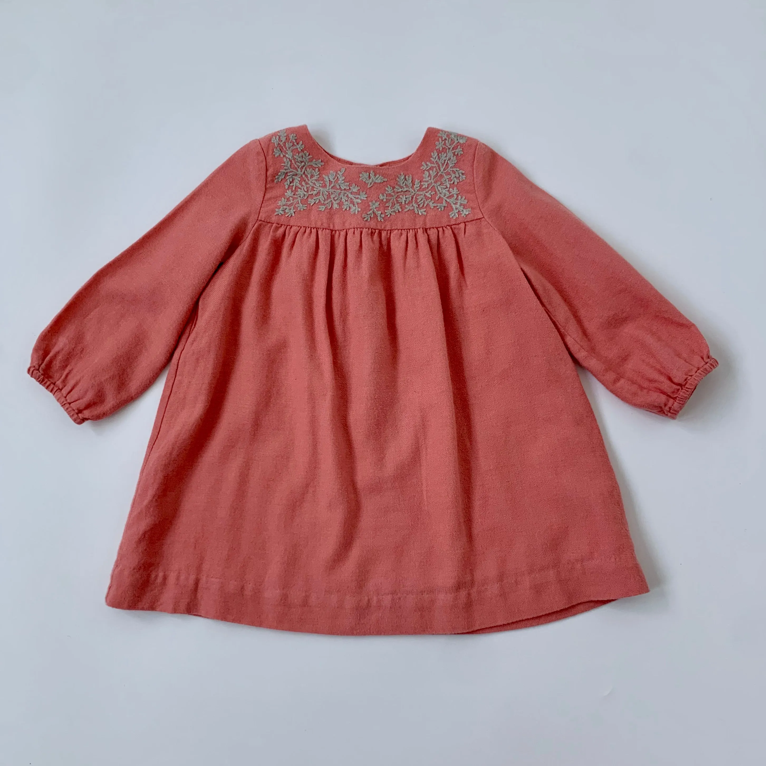 Bonpoint Apricot Wool Dress With Grey Embroidery: 2 Years