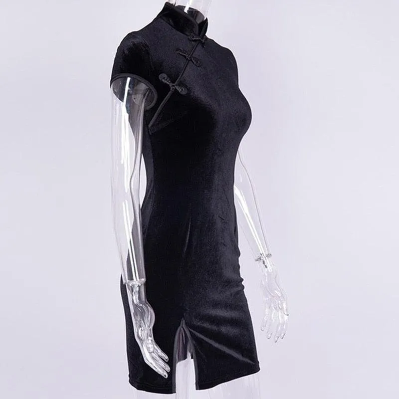 Cheongsam Vintage skinny Dress Women  Satin Gothic Style