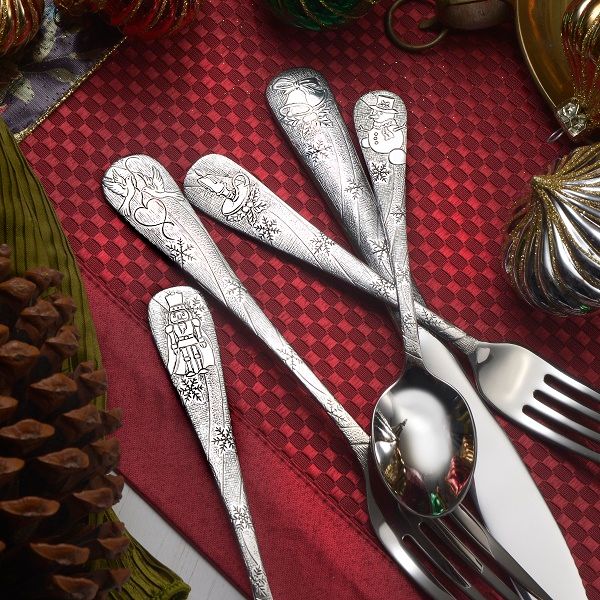 Christmas Season Stainless Flatware 65 Piece Set Made in USA