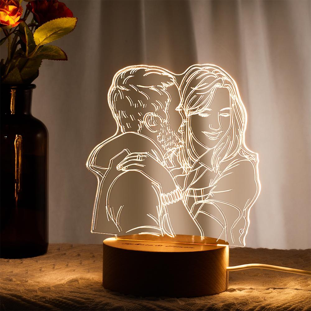 Custom Acrylic 3D Photo Lamp LED Night Lights With Wood Base