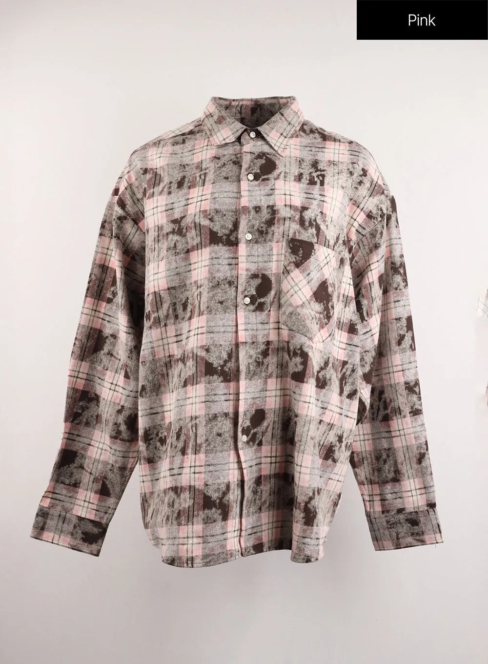 Flannel Collar Plaid Pocket Long Sleeve Blouse (UNISEX) CJ412