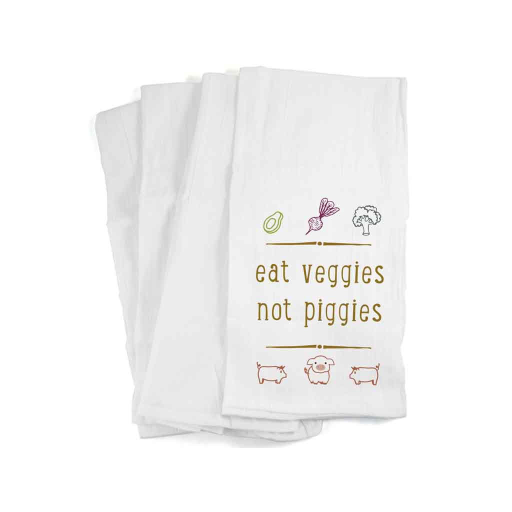 Funny Cotton Kitchen Dish Towel - Eat Veggies Not Piggies