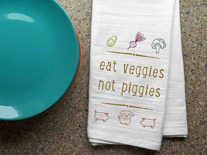 Funny Cotton Kitchen Dish Towel - Eat Veggies Not Piggies