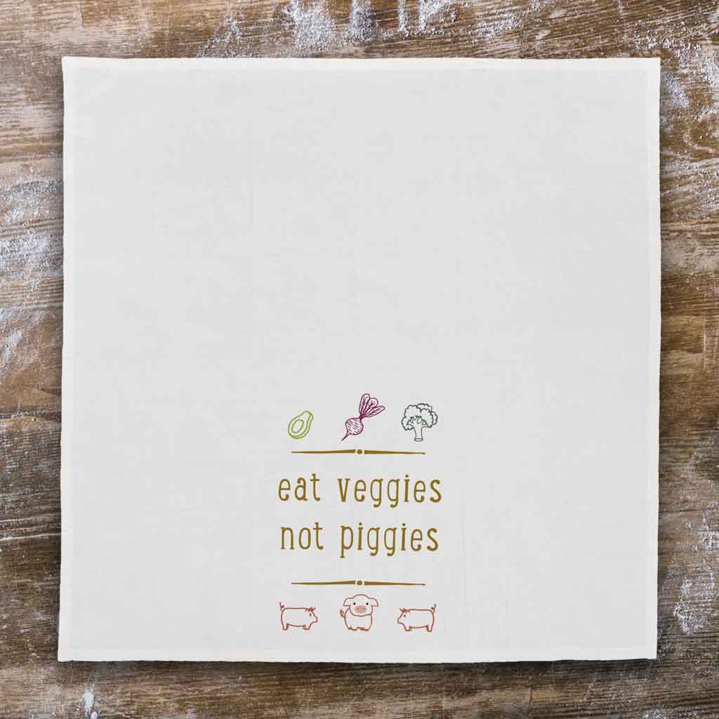 Funny Cotton Kitchen Dish Towel - Eat Veggies Not Piggies