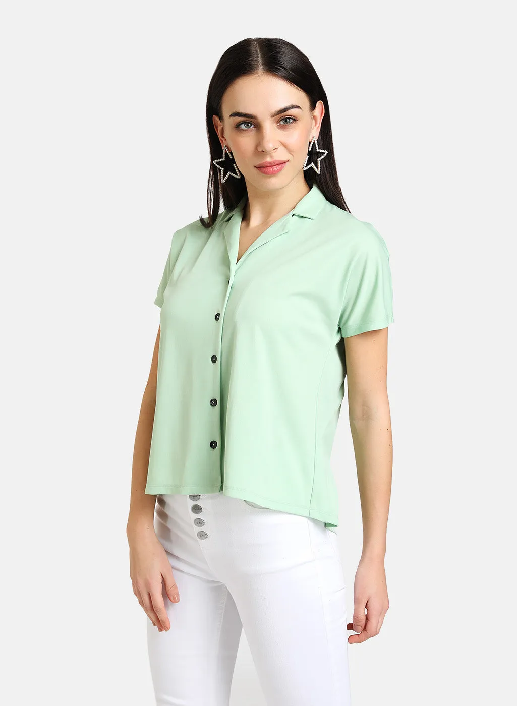 Half Sleeve Shirt With Notch Collar