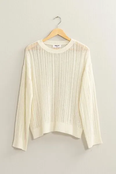 HYFVE Openwork Ribbed Trim Long Sleeve Knit Top