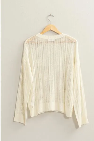 HYFVE Openwork Ribbed Trim Long Sleeve Knit Top