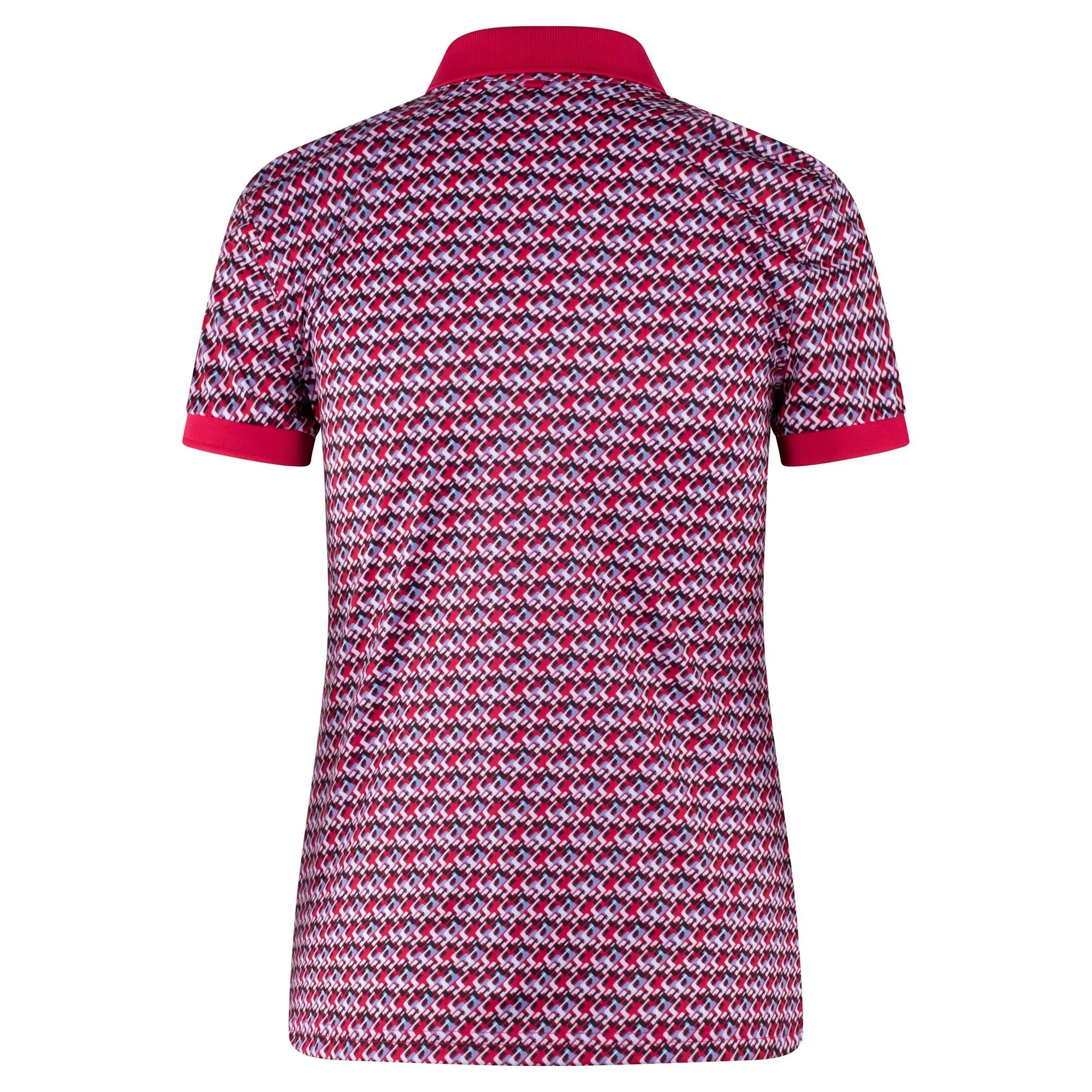 J Lindeberg Tour Tech Print Ladies Golf Polo Shirt JL Micro Bridge Rose Red