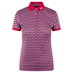 J Lindeberg Tour Tech Print Ladies Golf Polo Shirt JL Micro Bridge Rose Red