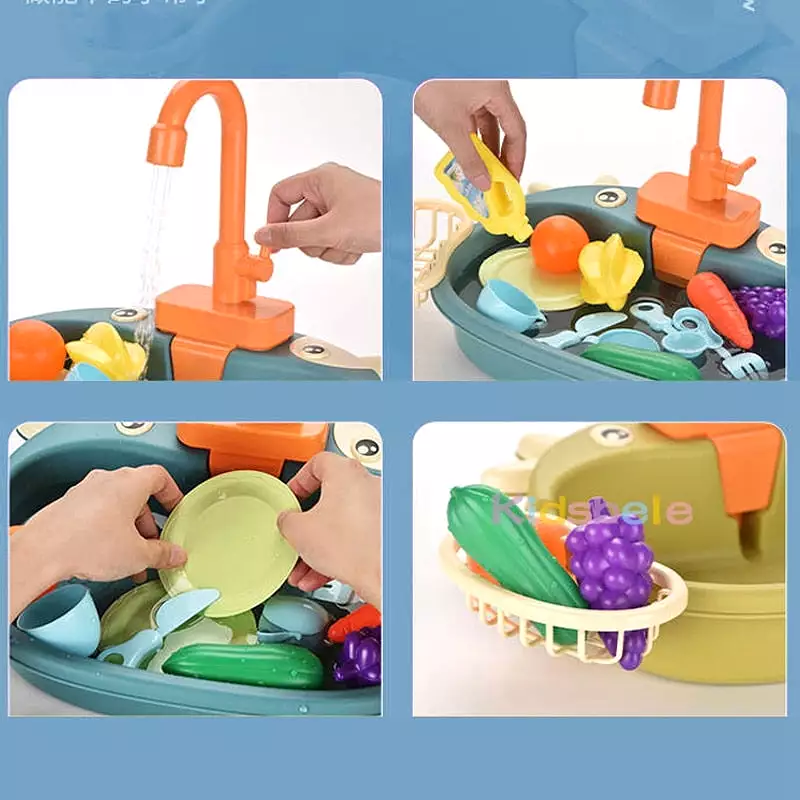 Kids Kitchen Toys Simulation Electric Dishwasher Pretend Play Mini Kitchen Food Educational Summer Toys Role Playing Girls Toys