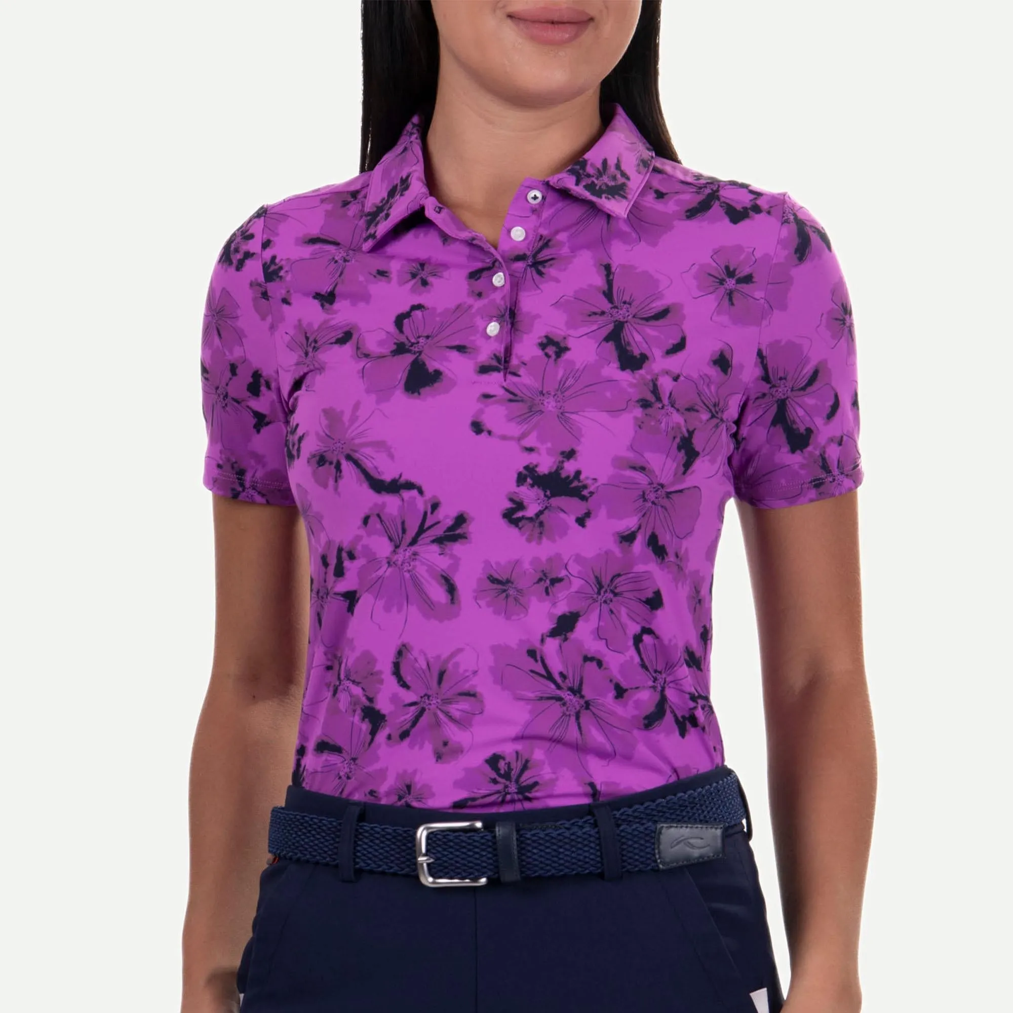 KJUS Enya PrintedLadies Golf Polo Foxglove/Atlanta Blue