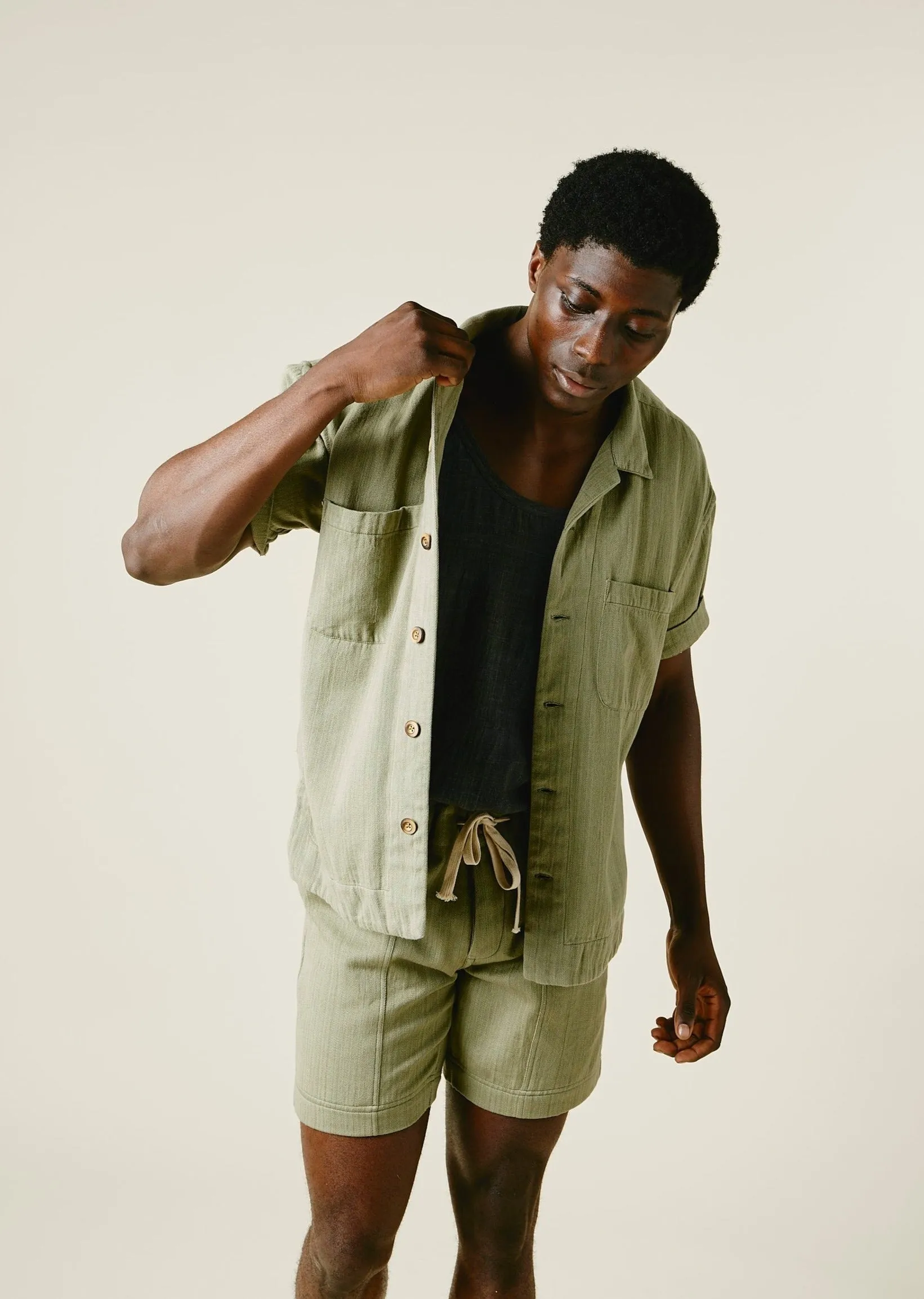 LAKE CAMP SHIRT Od Green Military Herringbone