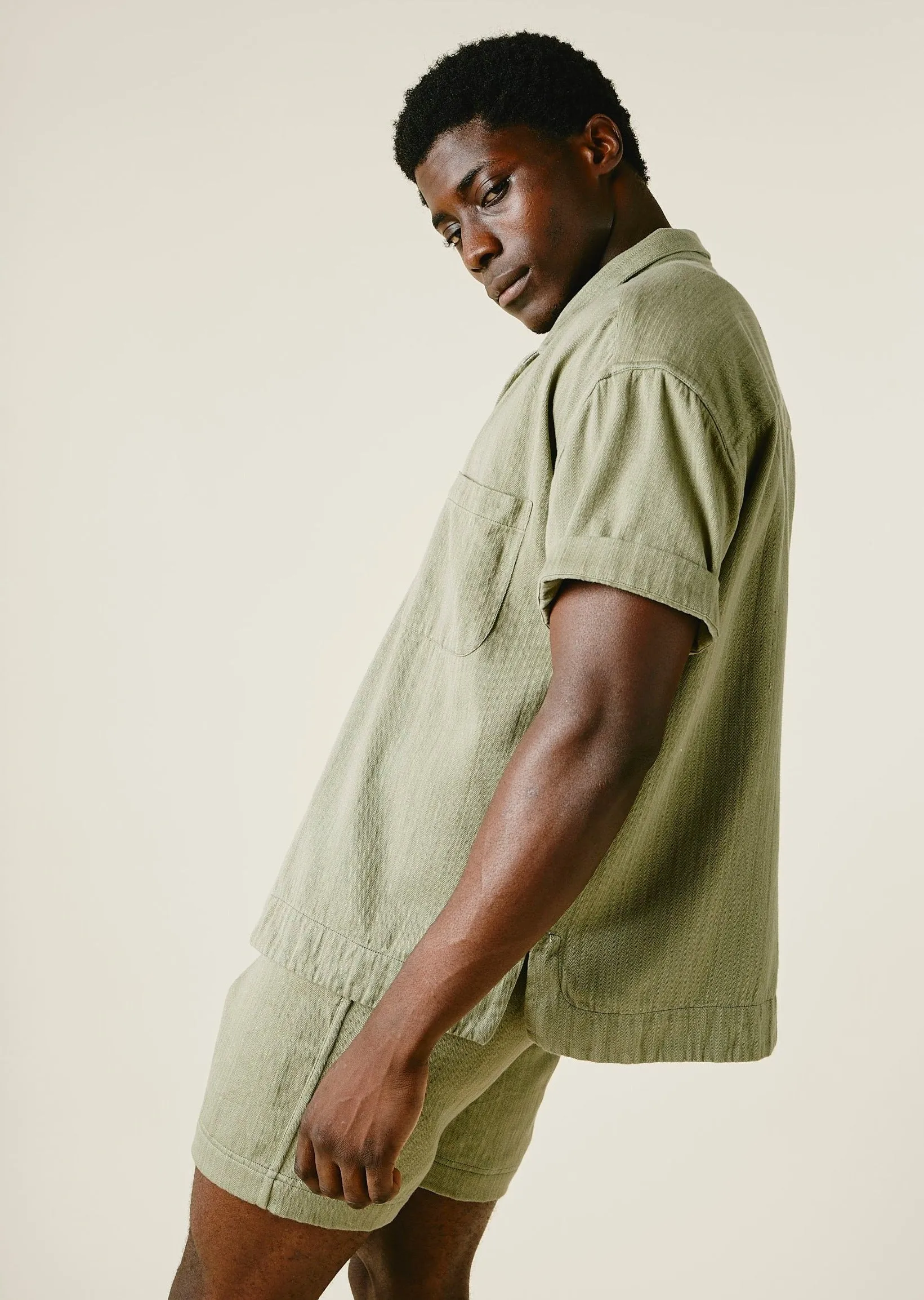 LAKE CAMP SHIRT Od Green Military Herringbone