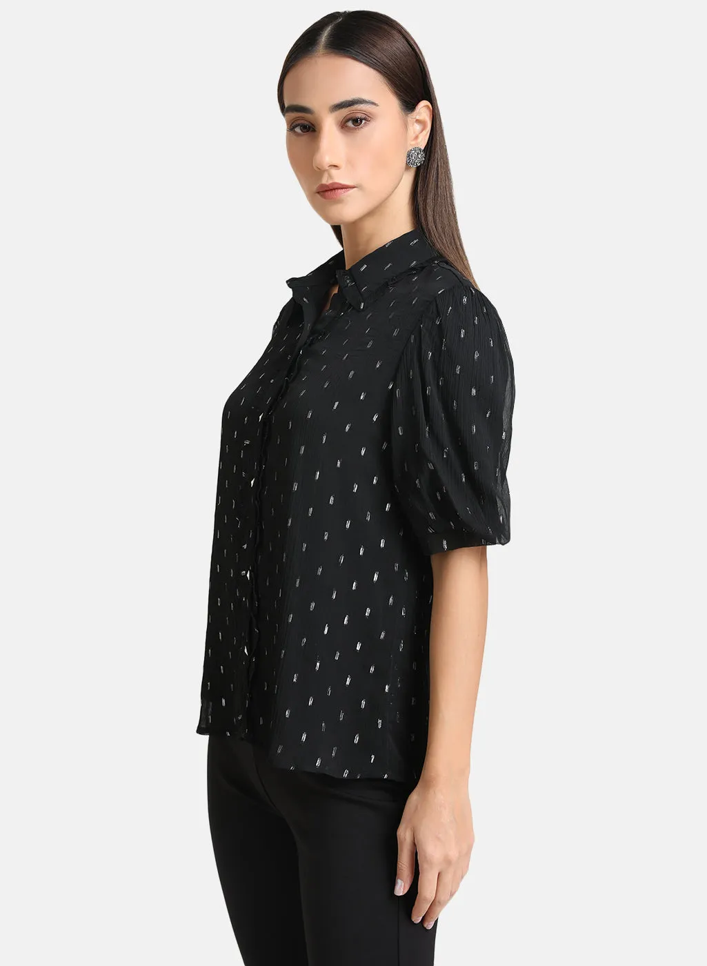 Lurex Shirt With Ruffle Detailed Collar