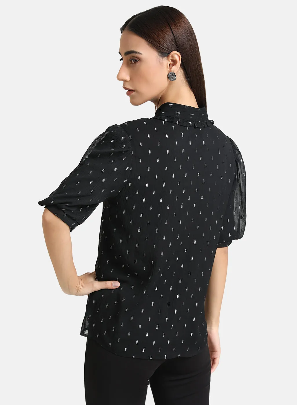 Lurex Shirt With Ruffle Detailed Collar