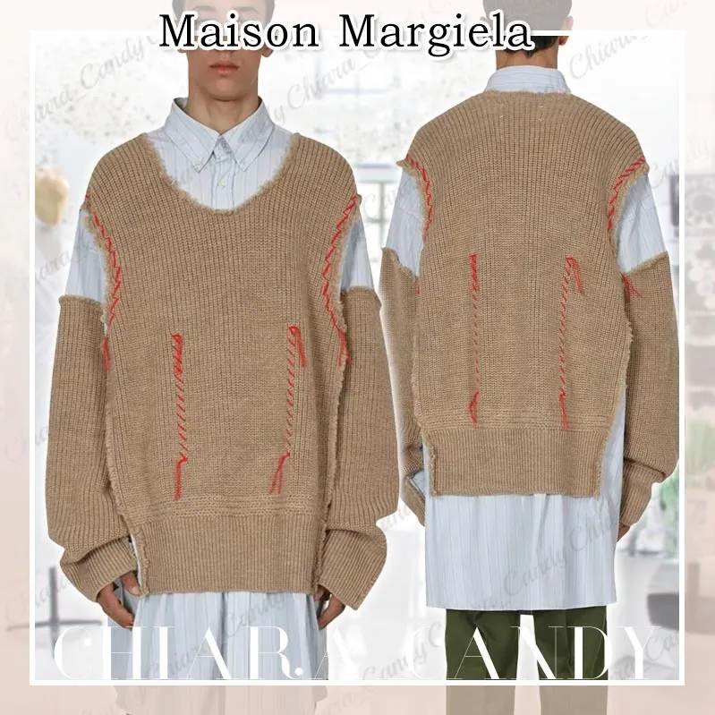 Maison Margiela  |Stripes Wool Blended Fabrics Street Style Long Sleeves