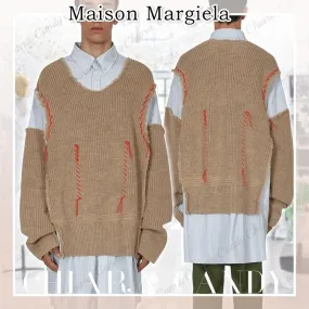 Maison Margiela  |Stripes Wool Blended Fabrics Street Style Long Sleeves