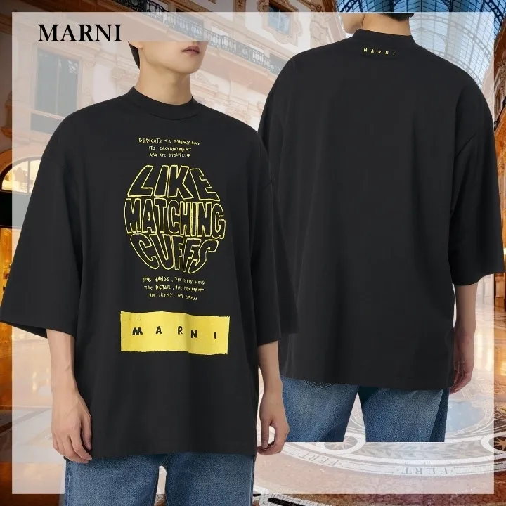 MARNI  |Crew Neck Cropped Cotton Logo Designers Long Sleeve T-Shirts