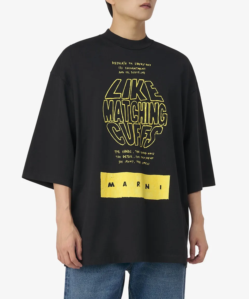 MARNI  |Crew Neck Cropped Cotton Logo Designers Long Sleeve T-Shirts