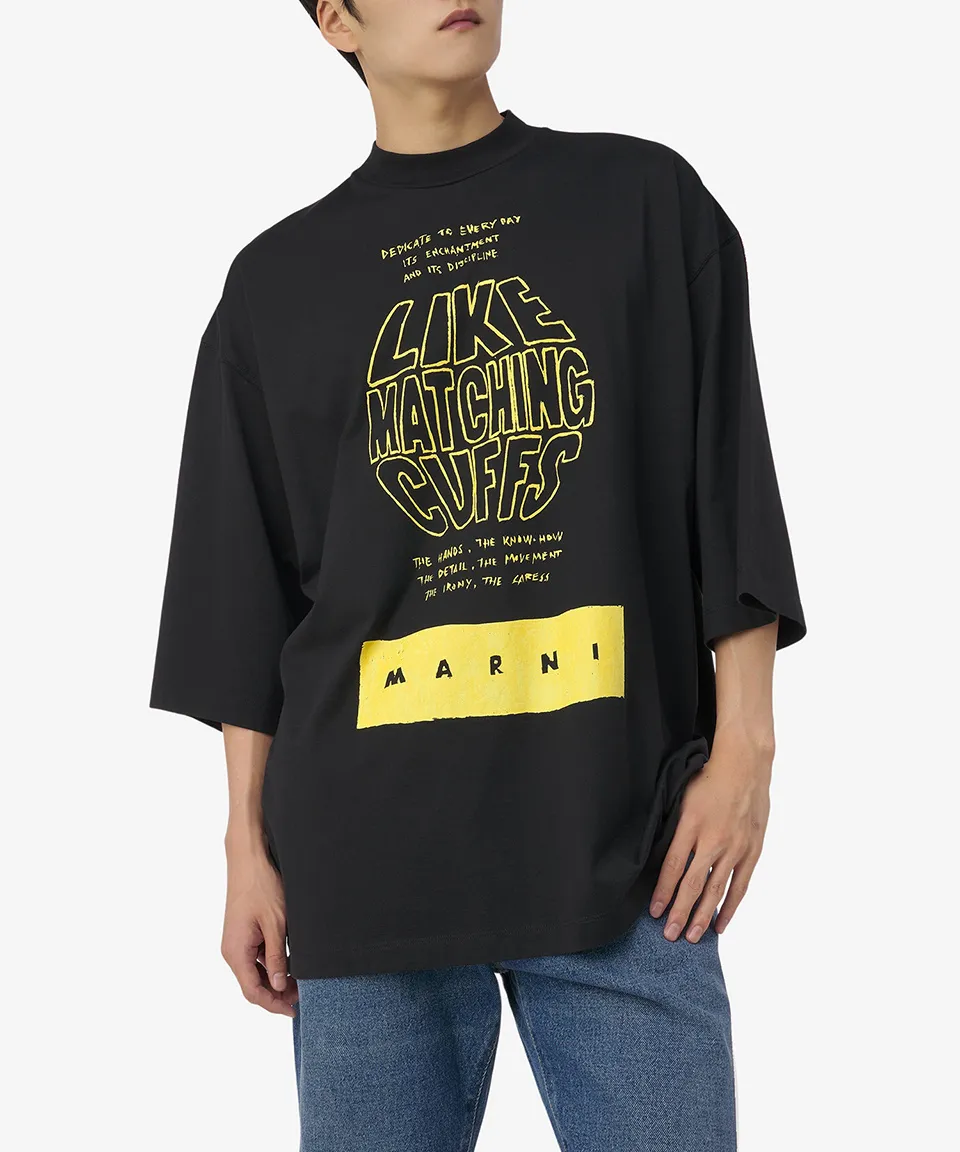 MARNI  |Crew Neck Cropped Cotton Logo Designers Long Sleeve T-Shirts