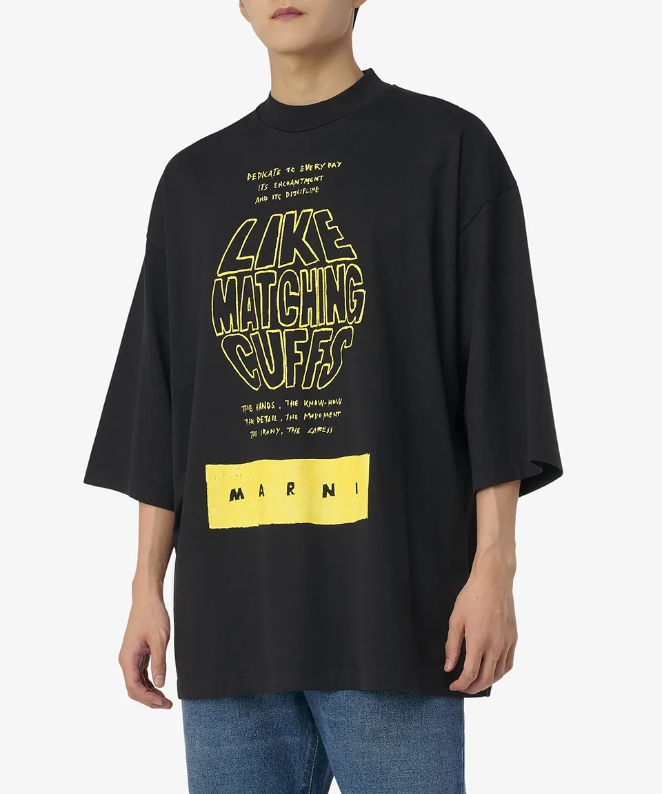 MARNI  |Crew Neck Cropped Cotton Logo Designers Long Sleeve T-Shirts