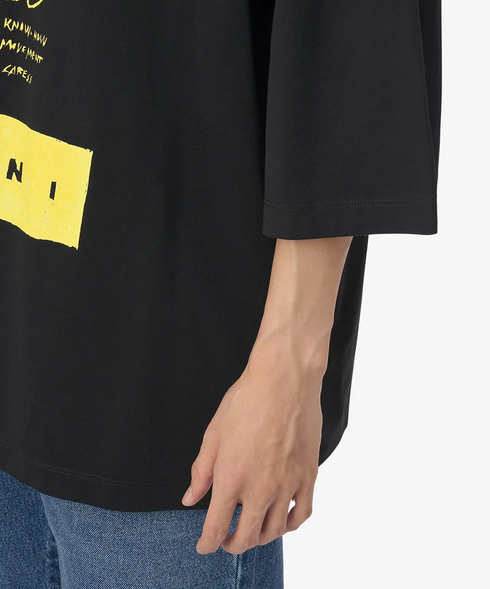 MARNI  |Crew Neck Cropped Cotton Logo Designers Long Sleeve T-Shirts