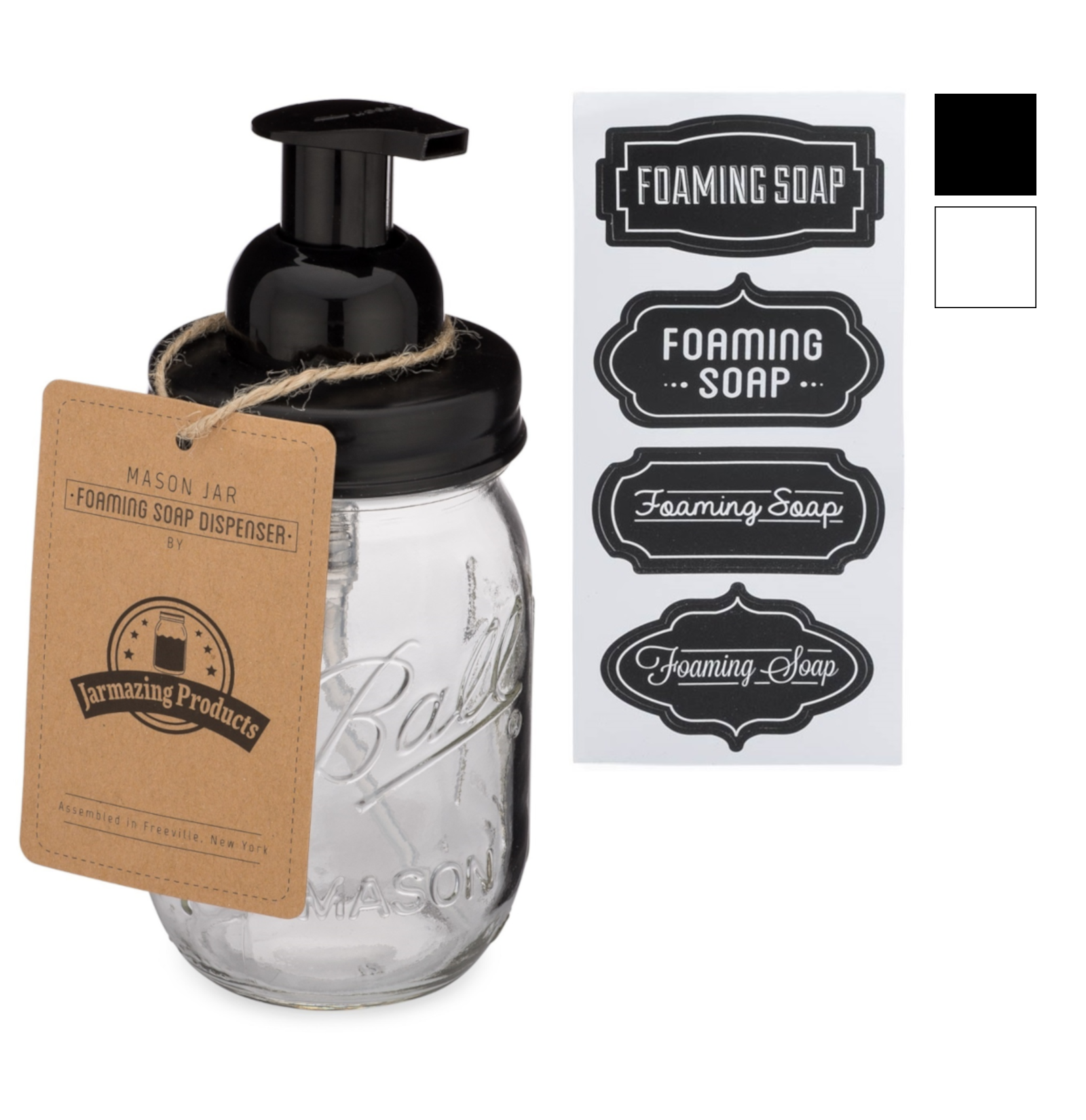 Mason Jar Foaming Soap Dispenser - With 16oz Ball Mason Jar: One Pack / Black