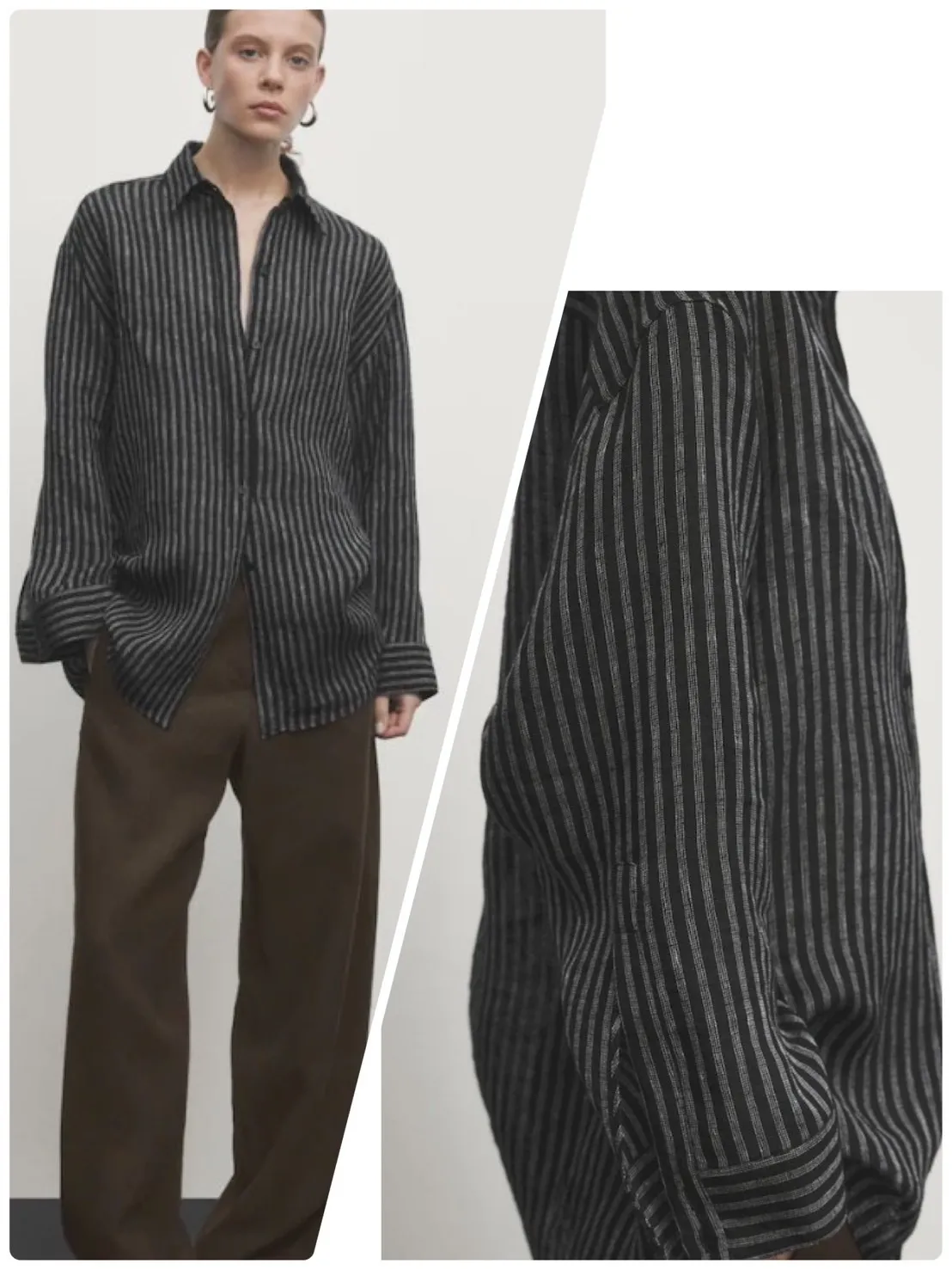 Massimo Dutti  |Stripes Casual Style Linen Long Sleeves Elegant Style