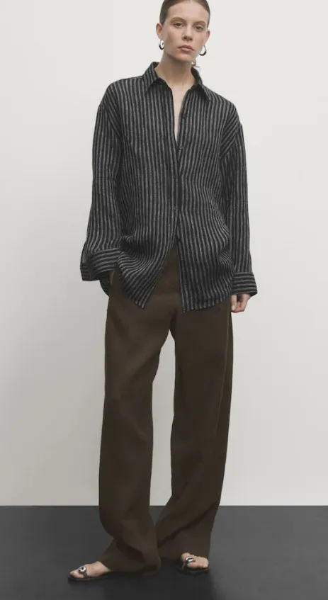 Massimo Dutti  |Stripes Casual Style Linen Long Sleeves Elegant Style