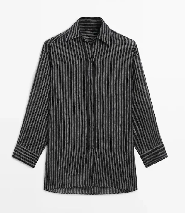 Massimo Dutti  |Stripes Casual Style Linen Long Sleeves Elegant Style