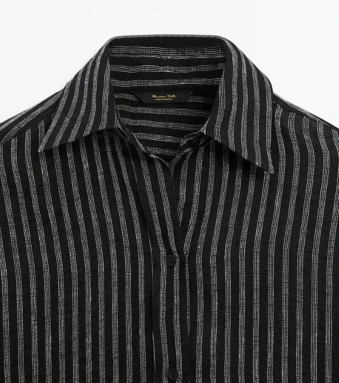 Massimo Dutti  |Stripes Casual Style Linen Long Sleeves Elegant Style