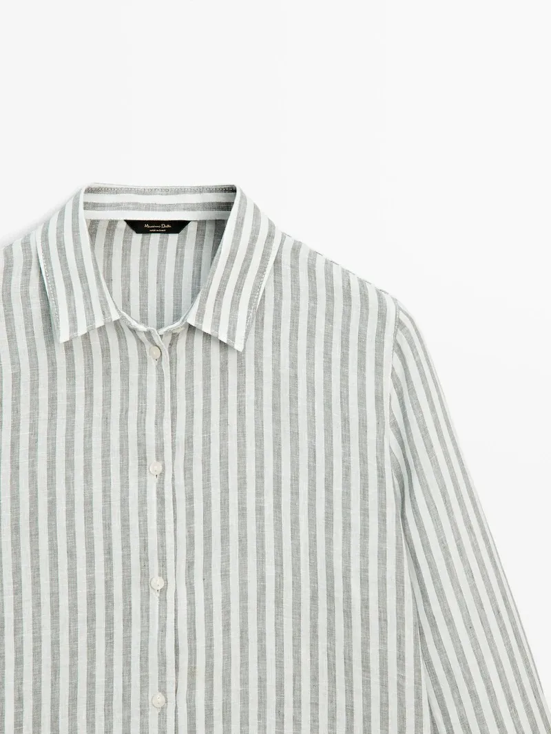 Massimo Dutti  |Stripes Casual Style Linen Long Sleeves Office Style