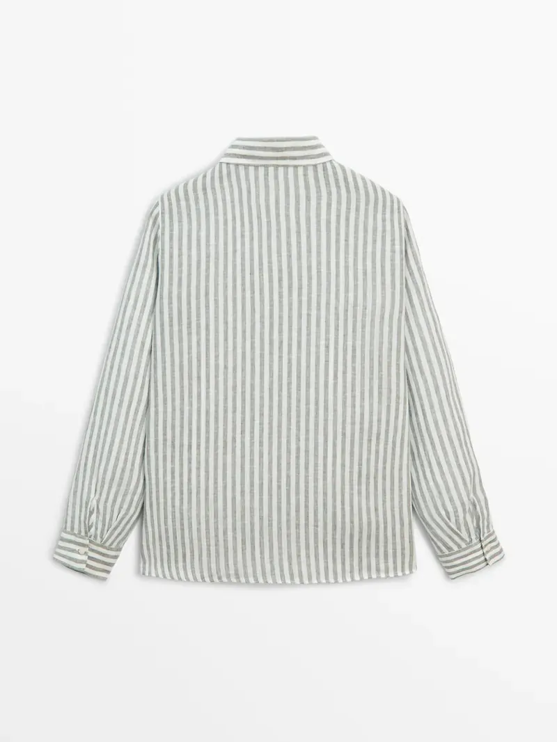 Massimo Dutti  |Stripes Casual Style Linen Long Sleeves Office Style