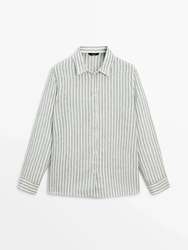 Massimo Dutti  |Stripes Casual Style Linen Long Sleeves Office Style